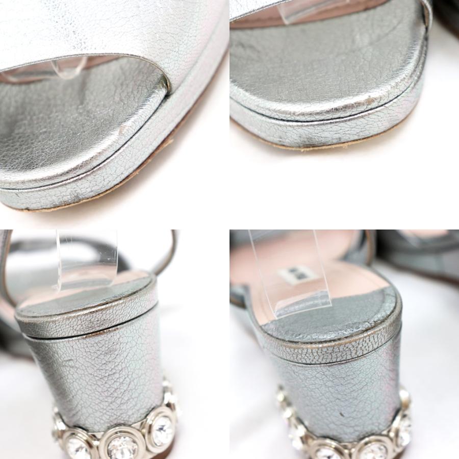 ミュウミュウ ビジュー オープントゥ レザーサンダル レディース