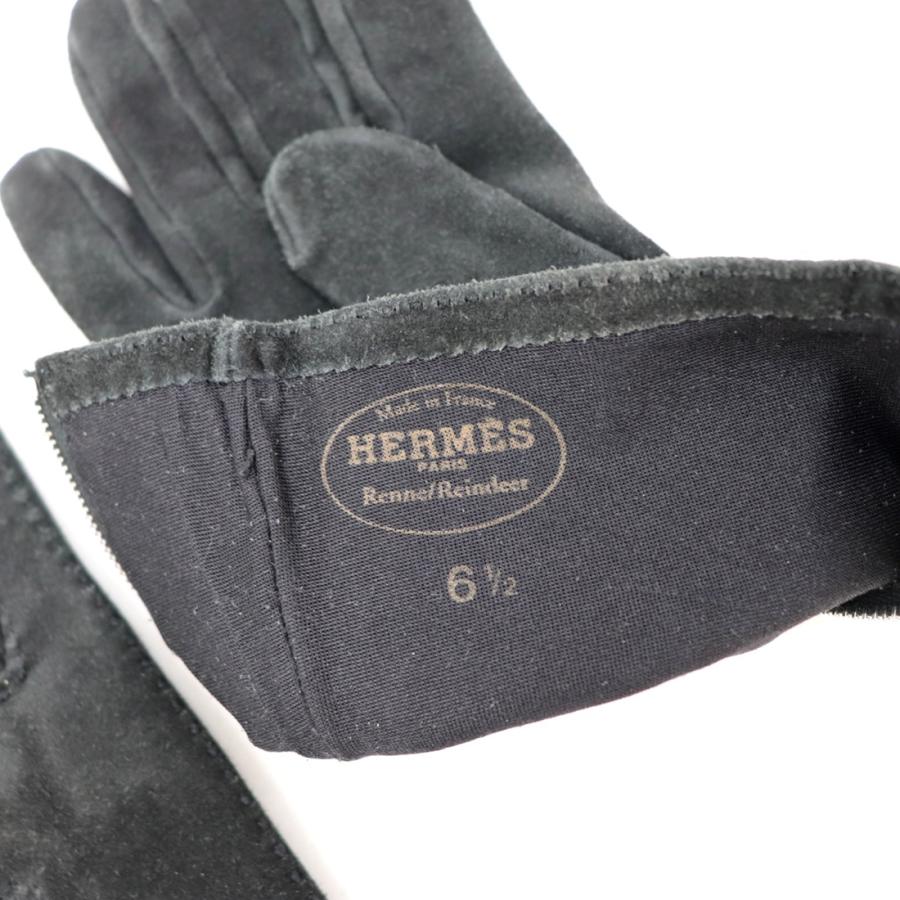 HERMES エルメス スエードレザー グローブ 手袋 レディース 黒