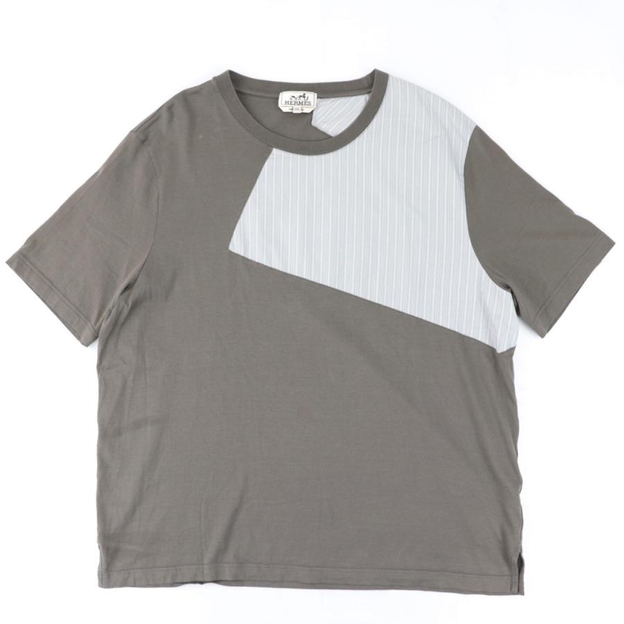 エルメス 21SS フラッシュ ストライプ 半袖Tシャツ メンズ グレージュ 