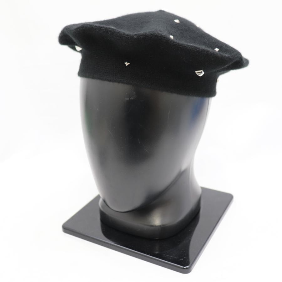 未使用 エルメス 21年製 ダーリン メドールスタッズ カシミヤ ベレー帽 レディース 黒 S 帽子 シルバー DARLING BERET