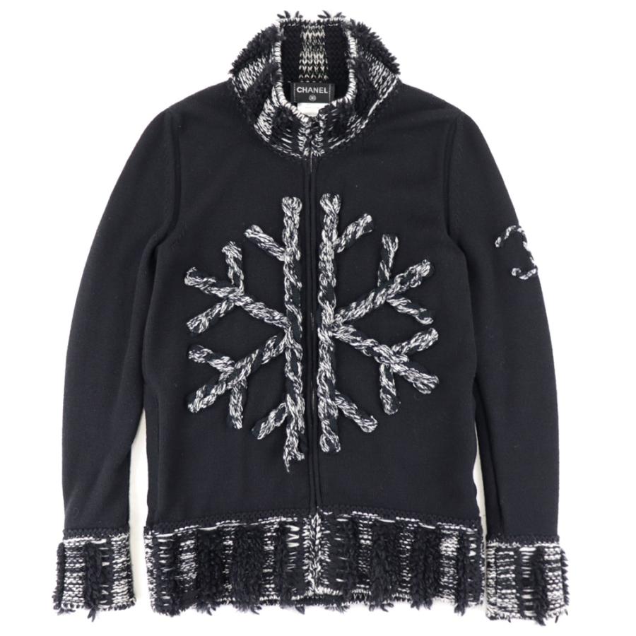 CHANEL ジッパー付き黒ブルゾン ニット CHANEL ジッパー付き黒ブルゾン ニット CHANEL ジッパー付き黒