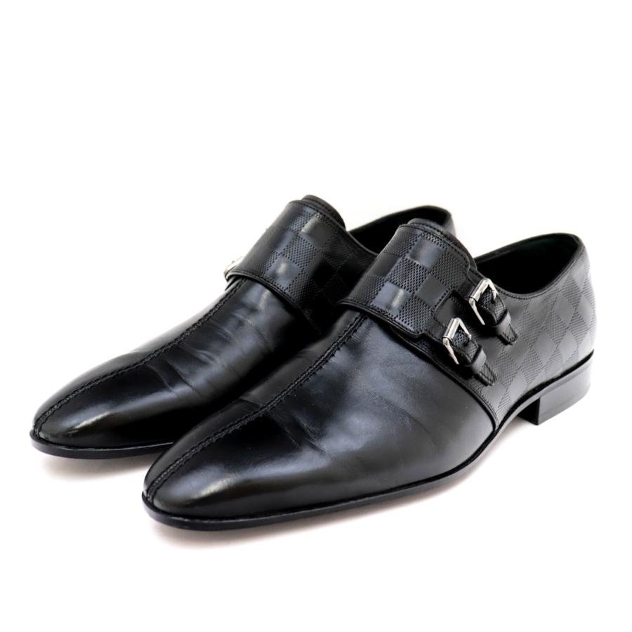 ルイヴィトン黒ダミエレザー ダブルモンクストラップ ローファー