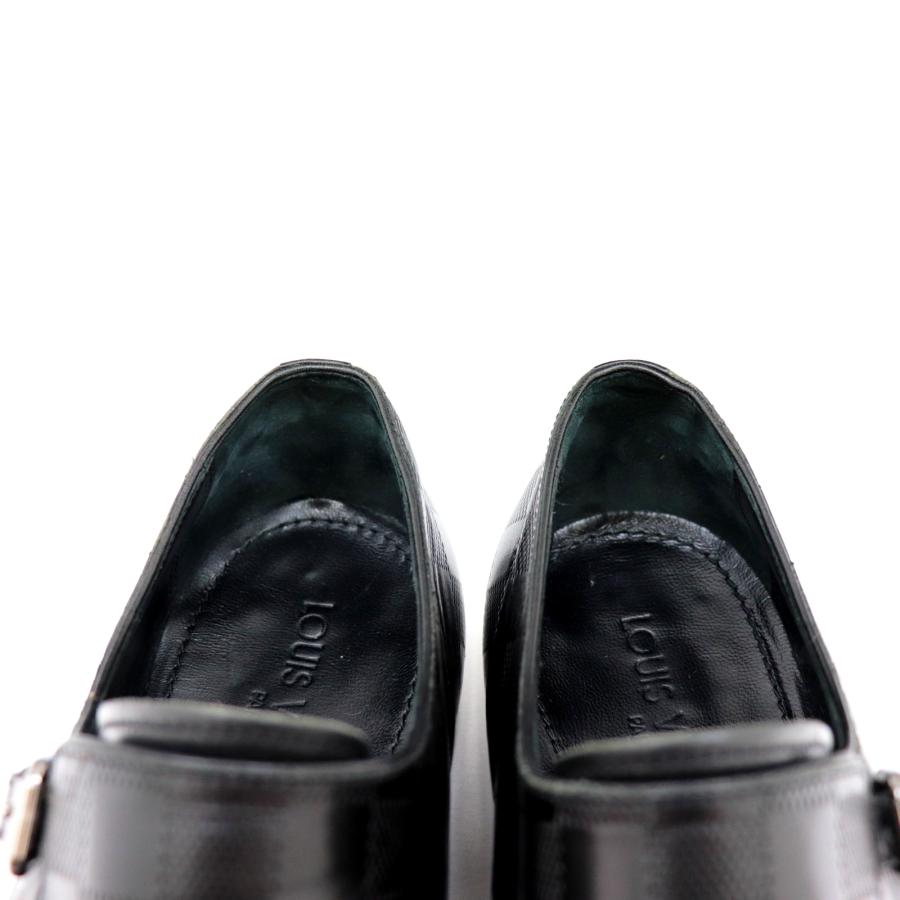 ルイヴィトン　黒ダミエ　レザー ダブルモンクストラップ ローファー ルイヴィトン 黒ダミエ レザー ダブルモンクストラップ