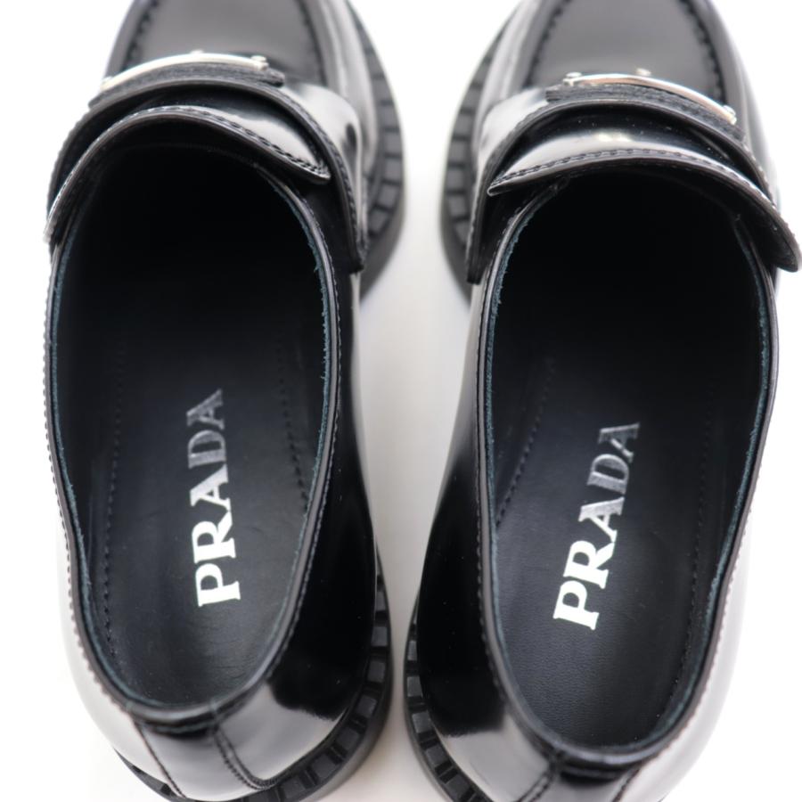 未使用 プラダ チョコレート ブラッシュドレザーローファー レディース 黒 35.5 トライアングルロゴ PRADA｜opal-shop1｜05