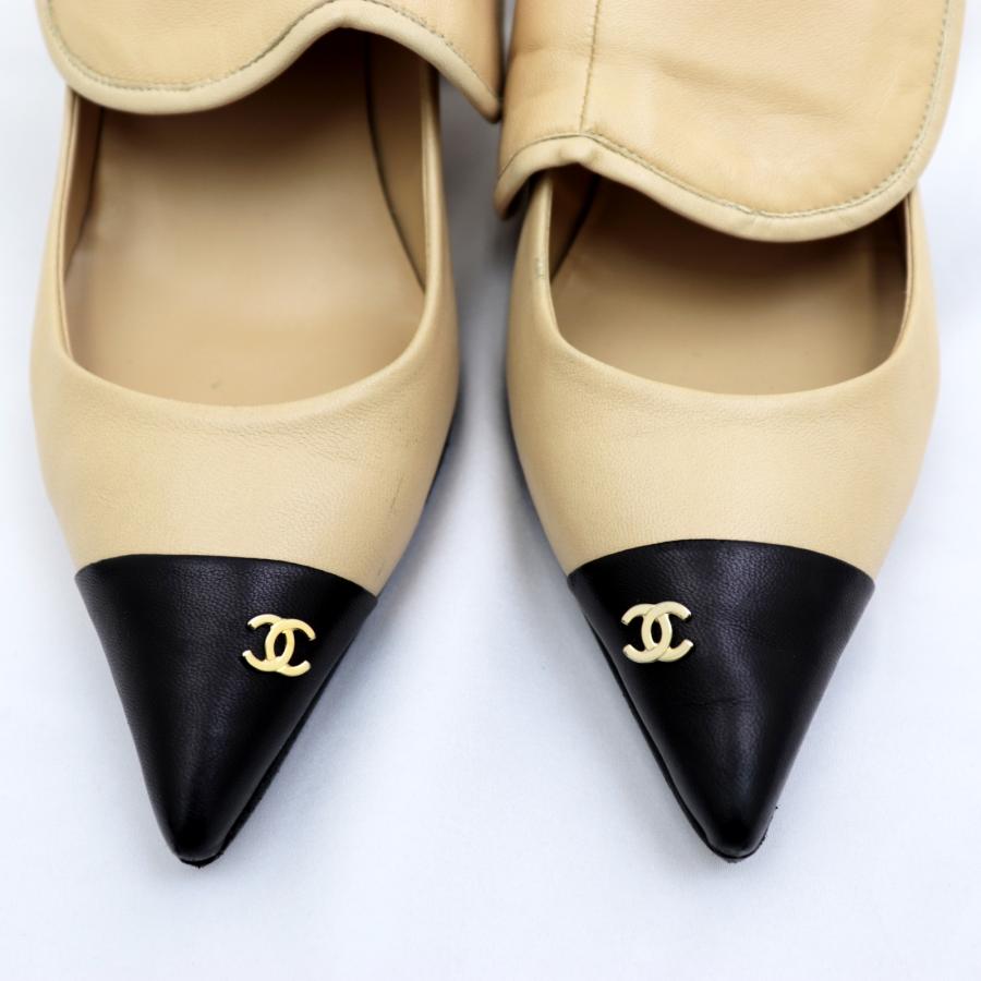 CHANEL シャネル パンプス バイカラー ヒール ココマーク ベージュ 黒