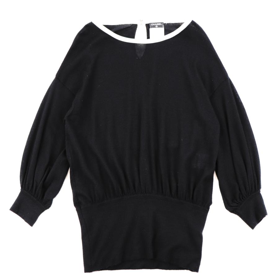 美品 シャネル P42 カシミヤニット チュニック レディース 黒 36 