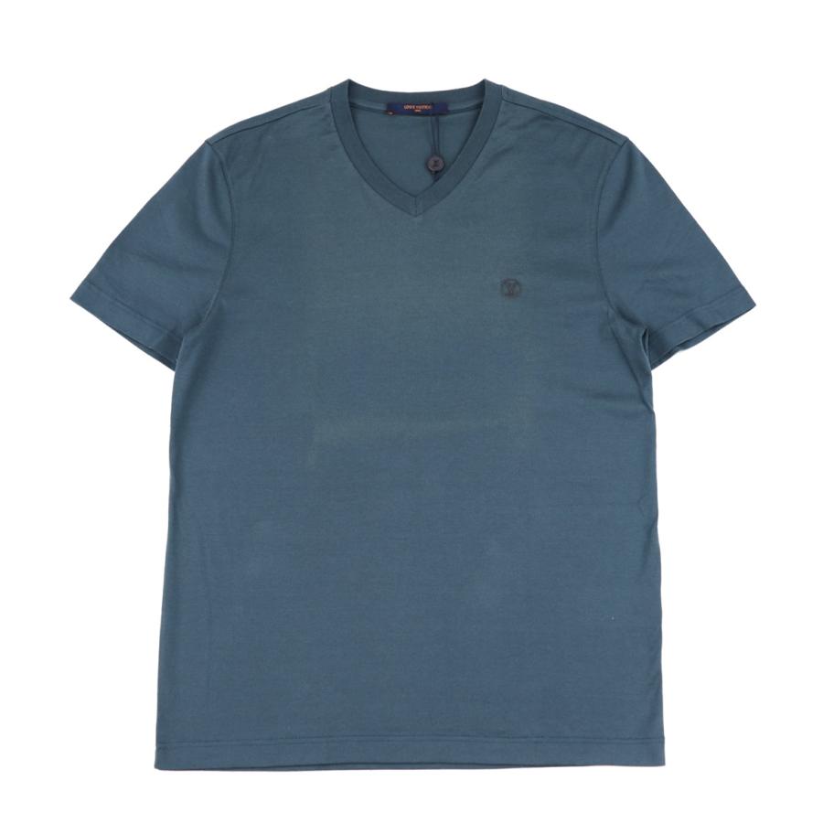 ルイヴィトン LVロゴ Vネック Tシャツ ネイビー コットン ルイヴィトン LVロゴ Vネック Tシャツ ネイビー コットン