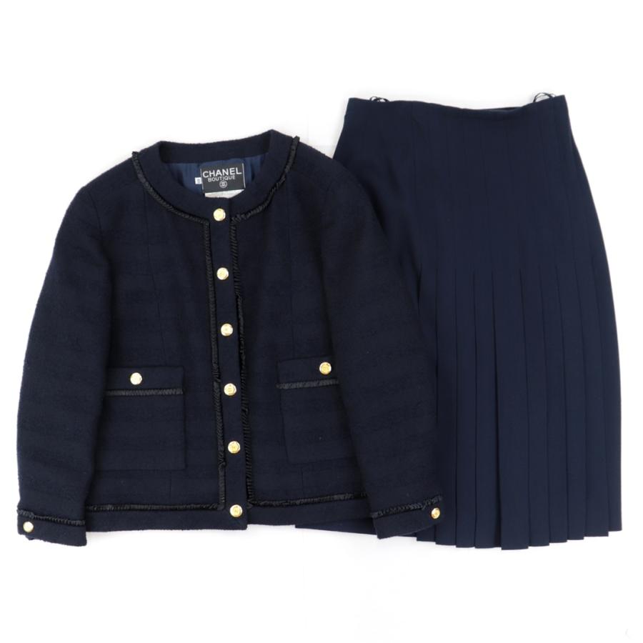CHANEL 美品 シャネル ヴィンテージ ノーカラージャケット スカート 