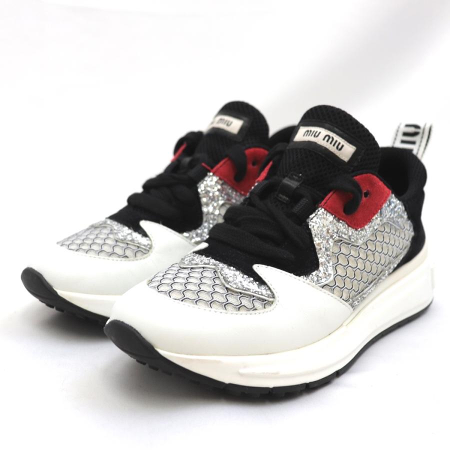 MIUMIU ミュウミュウ グリッターラメ 厚底スニーカー ホワイト 白 37