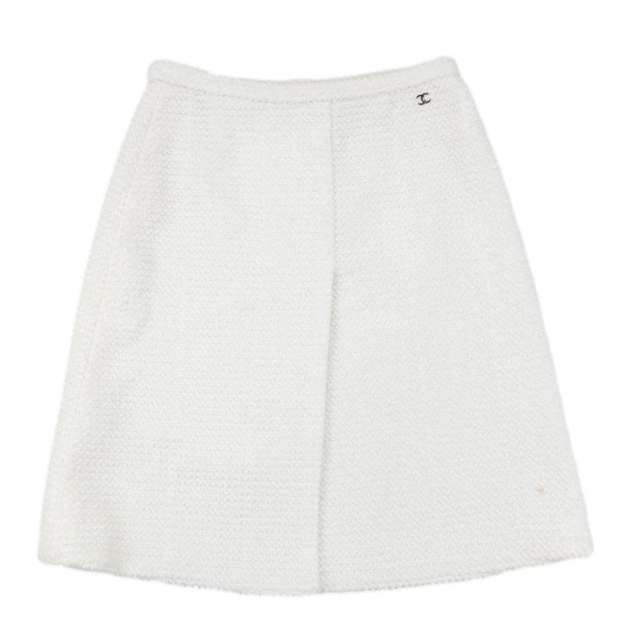 CHANEL シャネル ツイード スカート レディース 白 34 ココマーク  