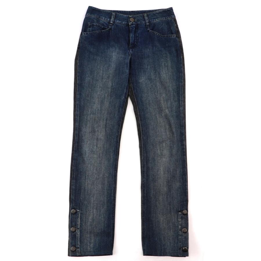 シャネル P41 バイカラー デニムパンツ ココマークボタン スリット  