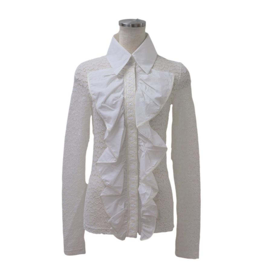 CHANEL 美品 シャネル P62 総レース フリルブラウス レディース 白 36  