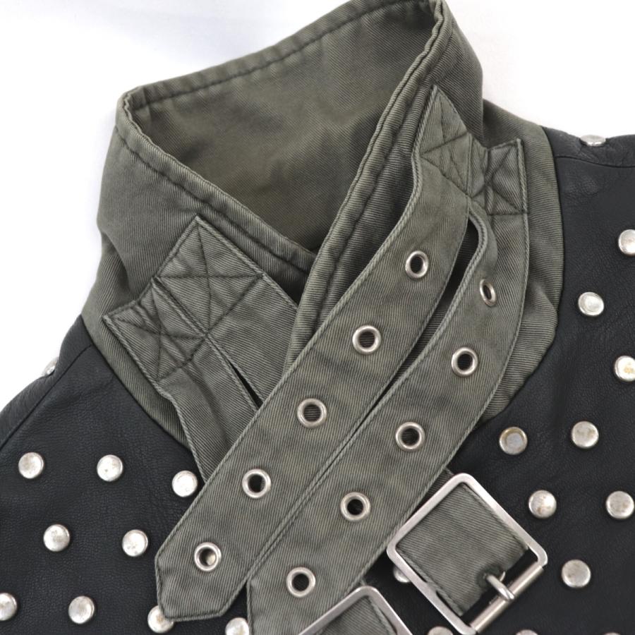 SAINT LAURENT PARIS 14AW スタッズ ミリタリージャケット サンローランパリ 14AW レザースタッズ切替 ミリタリー