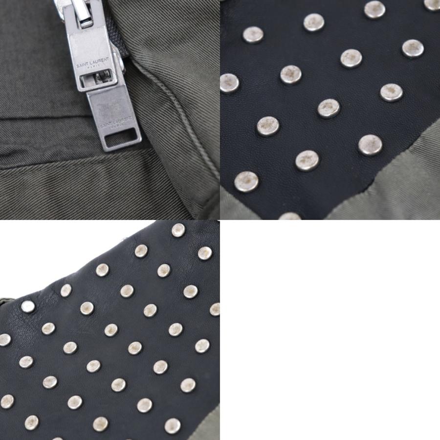 SAINT LAURENT PARIS 14AW スタッズ ミリタリージャケット サンローランパリ 14AW レザースタッズ切替 ミリタリー