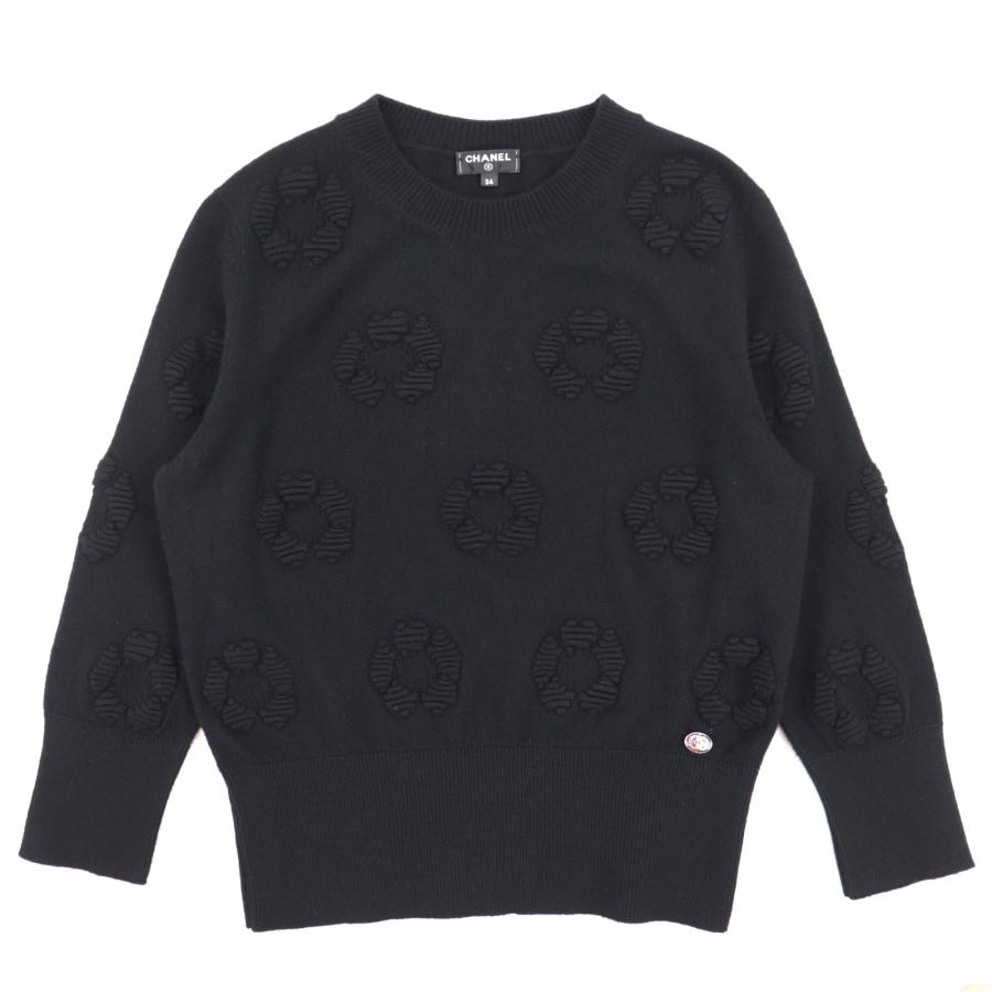 CHANEL シャネル カメリア ニット セーター 42 黒 CHANEL シャネル カメリア ニット セーター 42 黒