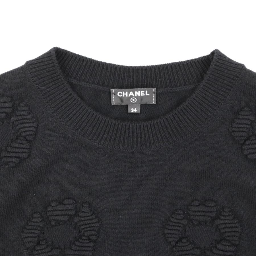 CHANEL シャネル カメリア ニット セーター 42 黒 CHANEL シャネル カメリア ニット セーター 42 黒