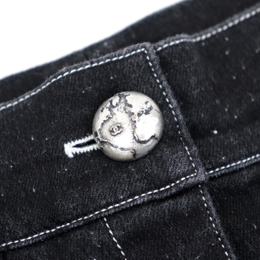 CHANEL 美品 シャネル P57 コントラストステッチ ネップデニムパンツ 