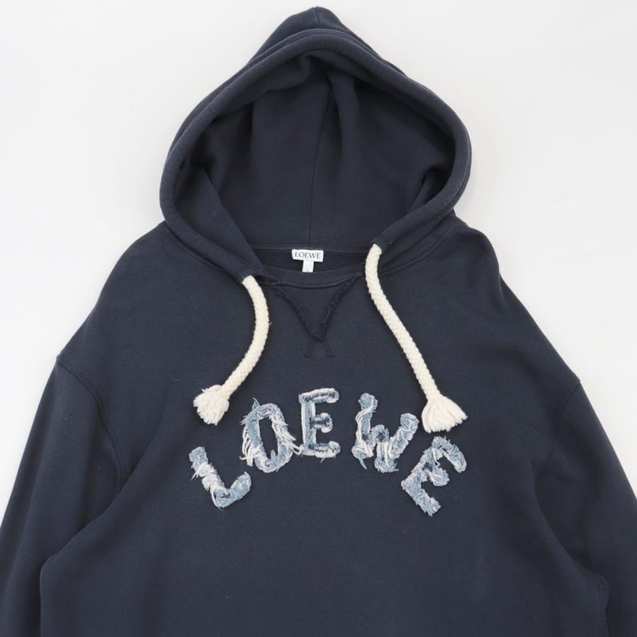 超美品★LOEWE フーディー LOEWE 美品 ロエベ ロゴ 刺繍 フーディー パーカー メンズ 紺 M ロゴ