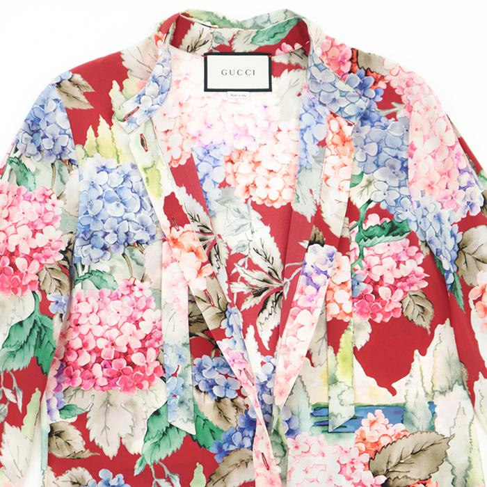 GUCCI 【美品】グッチ アジサイ 花 柄 シルク ワンピース ミニ GUCCI 【美品】グッチ アジサイ 花 柄 シルク ワンピース ミニ