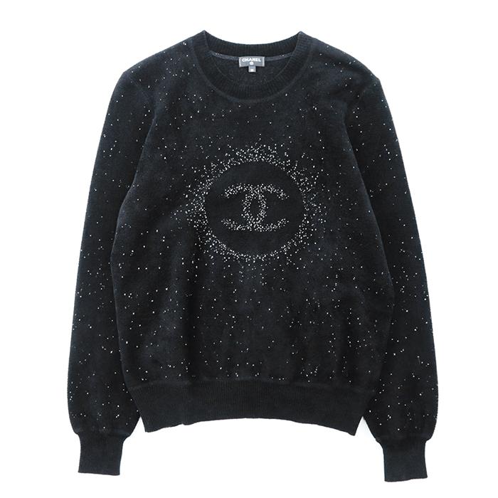 美品CHANEL丸首セーターマイクロフリースブラック40サイズ
