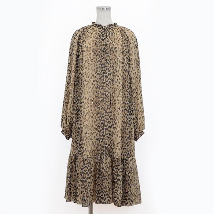 美品】 セリーヌ レオパード 総柄 シフォン フレア ワンピース  