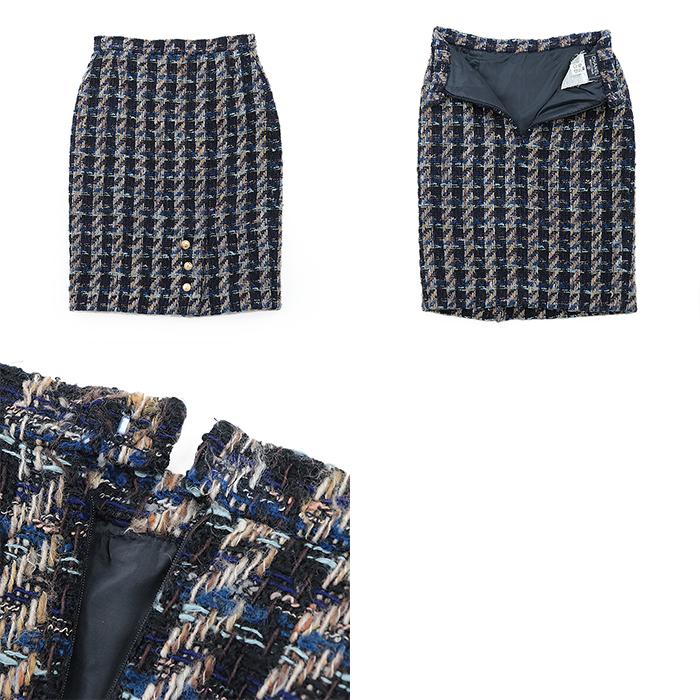 CHANEL リネン プリーツスカート ブラック 金ボタン vintage CHANEL リネン プリーツスカート ブラック 金ボタン vintage