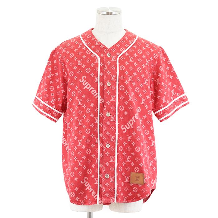 ルイ・ヴィトン × シュプリーム コラボ デニム ベースボールシャツ  