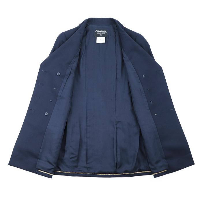 CHANEL ネイビー ベルベット ダブルブレストコート　シャネル　ブルー CHANEL ネイビー ベルベット ダブルブレストコート シャネル