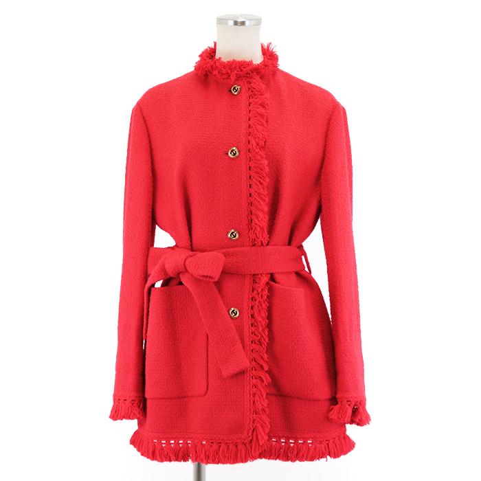 GUCCI 【美品】グッチ ツイード ブークレ フリンジ ノーカラー 