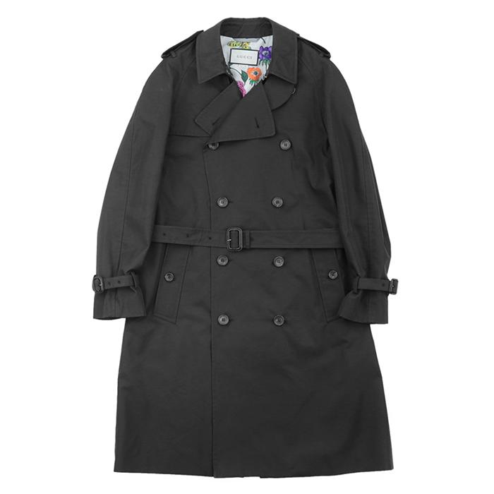 GUCCI グッチ トレンチコート 黒 GUCCI 【美品】グッチ フラワーライニング トレンチ コート