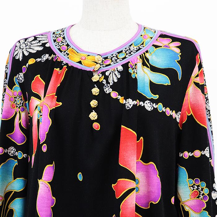 LEONARD レオナール ワンピース ウール × シルク 花柄 ジュエリー