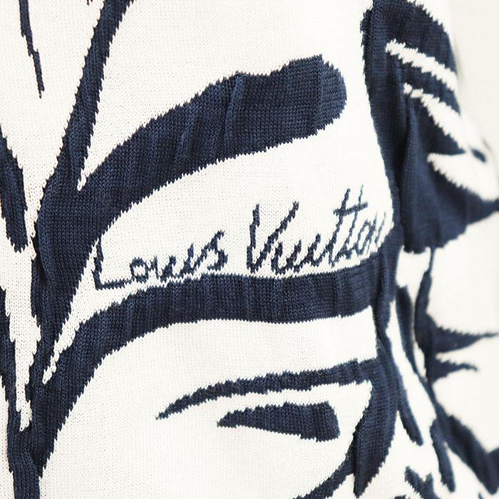 LOUIS VUITTON - 【極美品】LOUIS VUITTON ルイ ヴィトン カーディガン ニット 2024AW ロゴ ボタン ヤシの木 トロピカル柄 ショート丈 長袖 コットン/シルク トップス レディース サイズ M ホワイト ネイビー 白 紺 イタリア製 LOUIS VUITTON 【極美品】LOUIS ルイ ヴィトン カーディガン