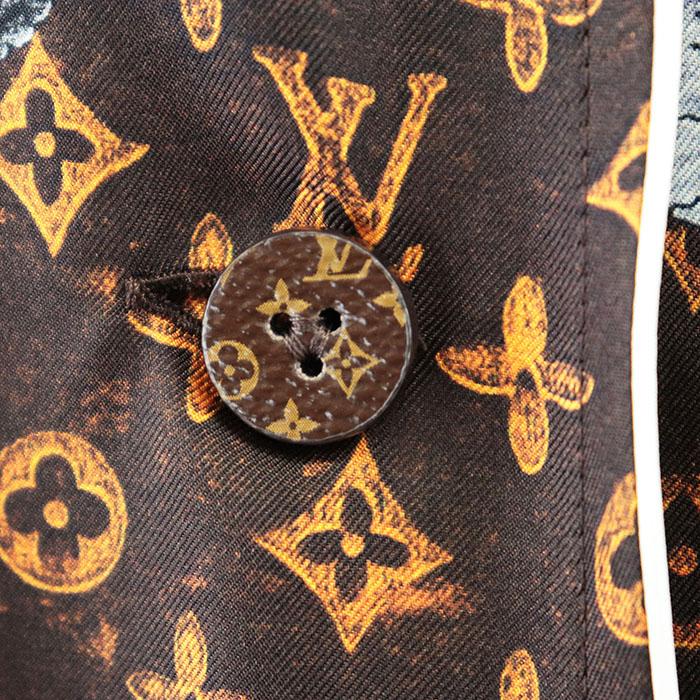 LOUIS VUITTON - 【美品】LOUIS VUITTON ルイ・ヴィトン シャツ パジャマ 2019SS キャットグラム LV モノグラム ボタン 猫 総柄 オープンカラー 長袖 シルク100% トップス レディース サイズ 36 ブラウン 茶色 イタリア製 RW191A LLP FGBL74 LOUIS VUITTON 【美品】LOUIS ルイ・ヴィトン シャツ パジャマ