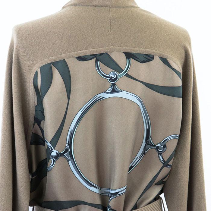 HERMES - 【新品同様】HERMES エルメス ロング カーディガン ニット 2022AW LA PROMENADE DU MATIN 朝の散歩 プリント ツイルレーヌ ウール トップス レディース サイズ 38 ブラウン マルチカラー 茶色 イタリア製 HERMES - 【新品同様】HERMES エルメス ロング カーディガン