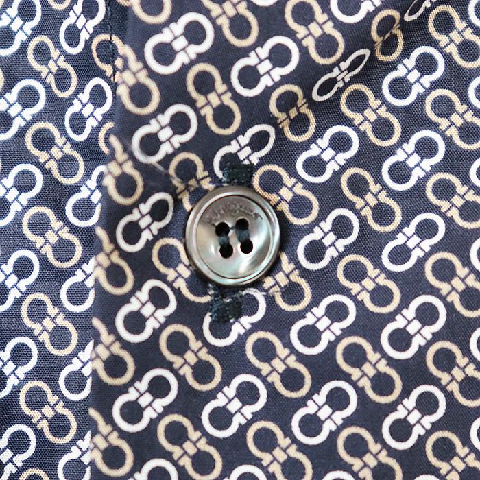 【美品】フェラガモ 長袖シャツ ガンチーニ柄 ブラック メンズ Mサイズ Salvatore Ferragamo - 希少✨Salvatore Ferragamo フェラガモ