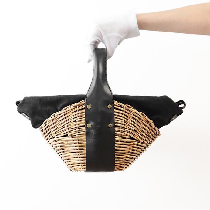 エバゴス　カゴバッグ　ハンドバッグ　ラタン　編み込み　レザー　茶色　黒　鏡付 エバゴス カゴバッグ ハンドバッグ ラタン 編み込み レザー 茶色