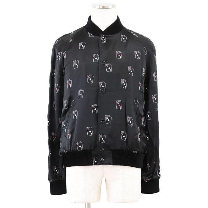 【未使用】SAINT LAURENT PARIS サンローラン パリ ブルゾン 18年製 ロゴ ボタン トランプ テディ ジャケット レーヨン メンズ 50 黒 伊製 | 
