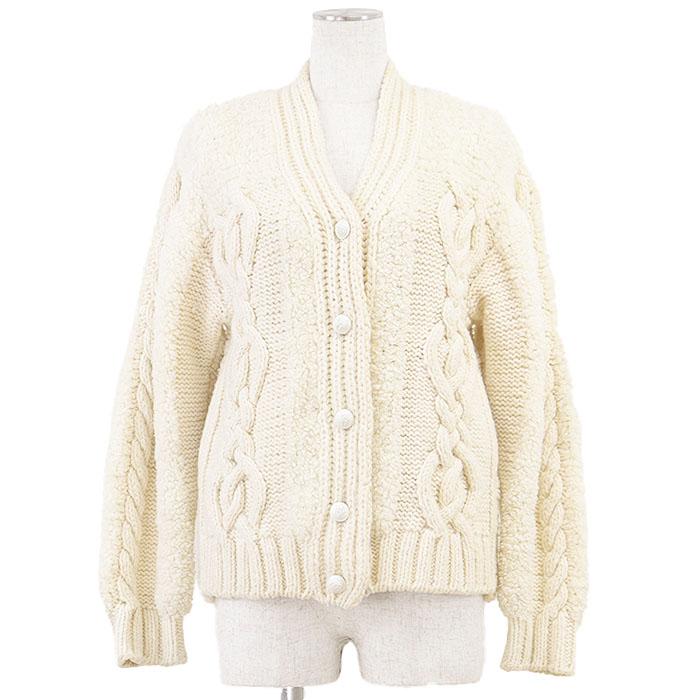 drawerカシミアホワイト ケーブル編みカーディガン