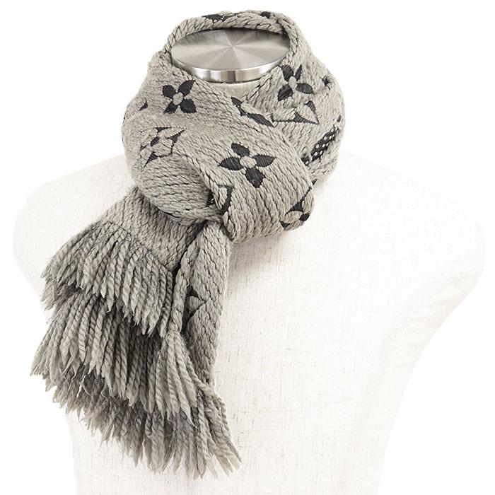 美品■ルイヴィトン　マフラー　エシャルプ　ロゴマニア　グレージュ　モノグラム柄 LOUIS VUITTON 【SALE】LOUIS ルイ・ヴィトン マフラー エシャルプ