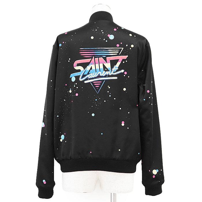 【極美品】SAINT LAURENT PARIS サン ローラン パリ ブルゾン スタジャン ロゴ ギャラクシー 宇宙 プリント 長袖 レディース 38 黒 伊製 |  | 04