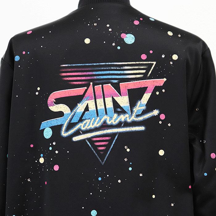 【極美品】SAINT LAURENT PARIS サン ローラン パリ ブルゾン スタジャン ロゴ ギャラクシー 宇宙 プリント 長袖 レディース 38 黒 伊製 |  | 05
