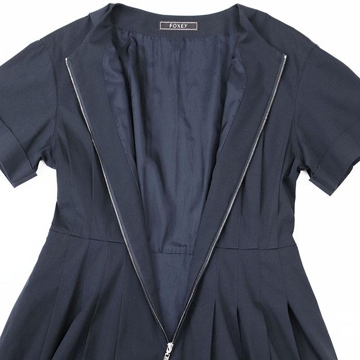 美品】FOXEY フォクシー ワンピース 半袖 41451 ロゴ タック フレア