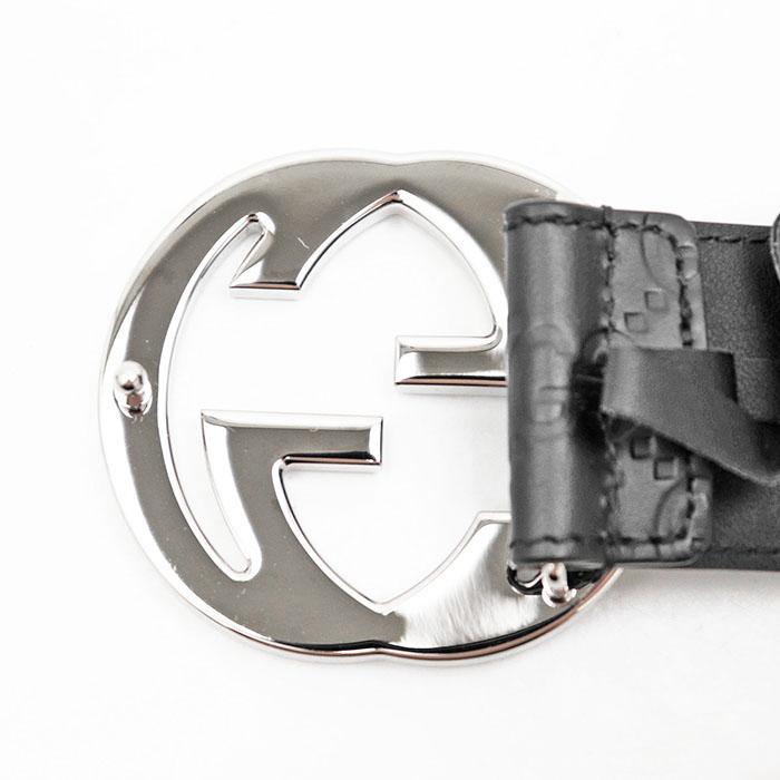 美品 グッチ ベルト インターロッキング デカロゴ GG レザー 黒 シルバー GUCCI ベルト インターロッキング GG グッチシマ シルバー 黒
