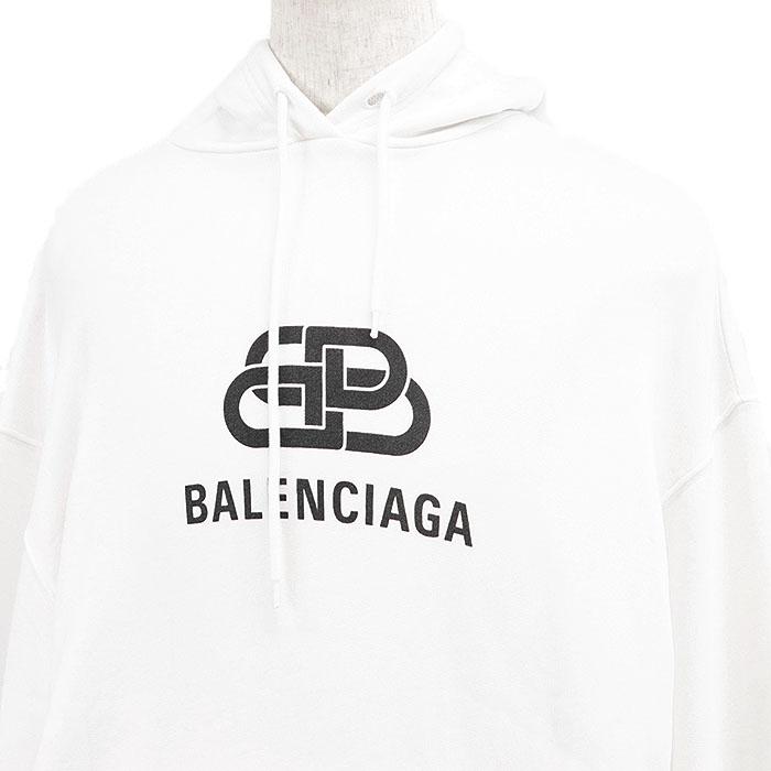 【美品】BALENCIAGA バレンシアガ パーカー 2019年製 BB アナグラム センターロゴ プリント コットン100% スウェット 長袖 メンズ S 白_1