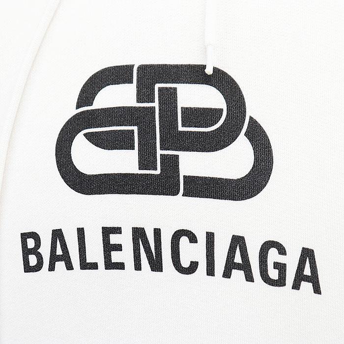 【美品】BALENCIAGA バレンシアガ パーカー 2019年製 BB アナグラム センターロゴ プリント コットン100% スウェット 長袖 メンズ S 白_2