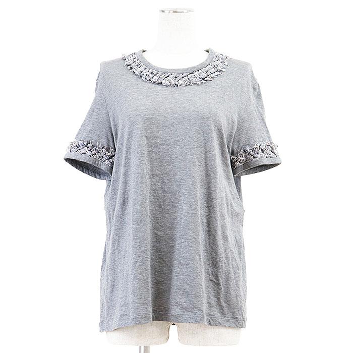 CHANEL  ツイード  トリミング  トップス Tシャツ  半袖　36 CHANEL（シャネル） カットソー P37903 ツイードトリム × フリンジ
