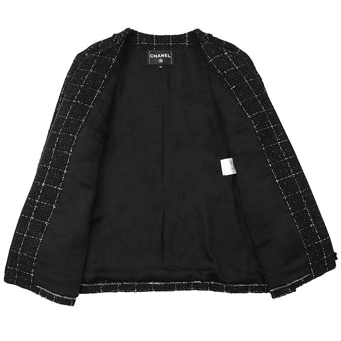 【希少/極美品】CHANEL HOMME シャネル オム ファンタジーツイードジャケット P54659 カメリアライニング メンズ着用可 レディース 46 黒の画像