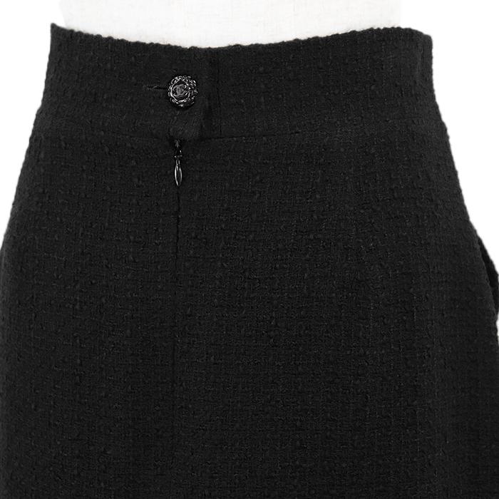 【極美品】CHANEL シャネル 09C P34889 スカート ツイード ウール COCOマークボタン バックファスナー＆スリット レディース 38 黒 仏製
