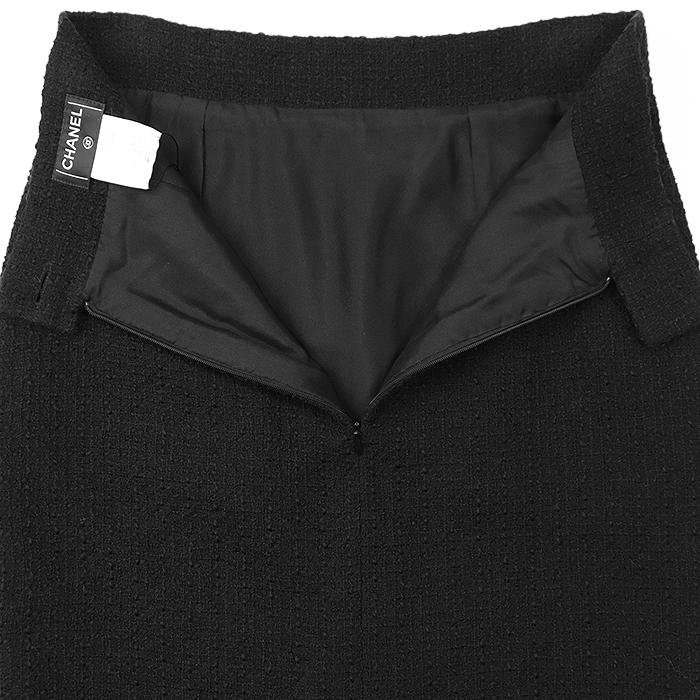 【極美品】CHANEL シャネル 09C P34889 スカート ツイード ウール COCOマークボタン バックファスナー＆スリット レディース 38 黒 仏製