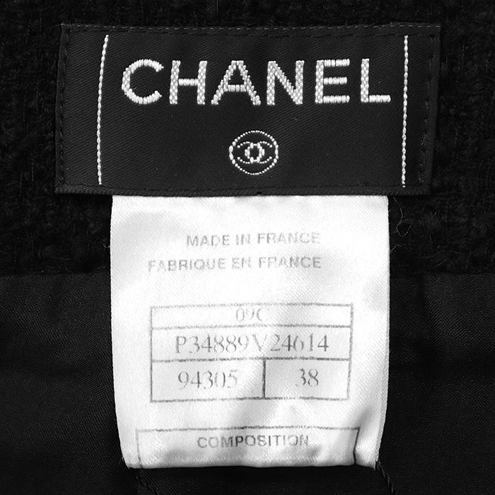 【極美品】CHANEL シャネル 09C P34889 スカート ツイード ウール COCOマークボタン バックファスナー＆スリット レディース 38 黒 仏製